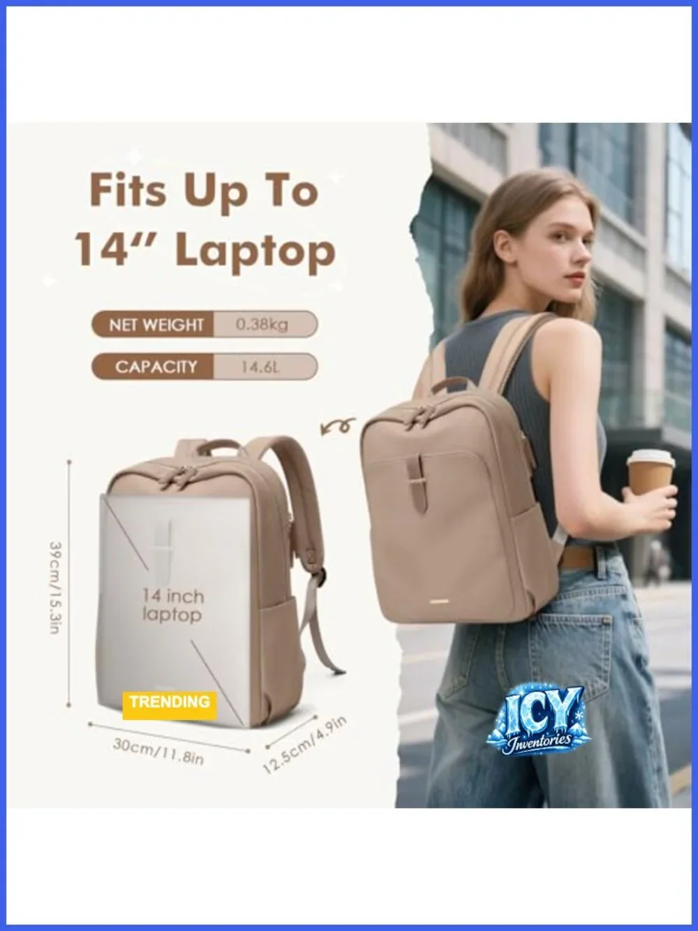 Leather Oxford Fabric Laptop Backpack with Hidden Anti-Theft Pocket,